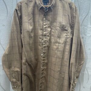 Arnold Palmer Button‎ Down Shirt Mens XL Tan Plaid Non-Iron Long Sleeve